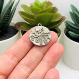 925 Silver Plated Octopus Cthulhu Coin Charms, 24x21mm