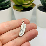 Antiqued Silver Feather Charms, 30x10mm