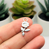Small Antiqued Silver Rose Charms, 21x10mm