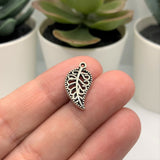 Small Scrolled Silver Leaf Charms, 18x10mm