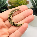 Bronze Crescent Scroll Moon Charms, 40x29mm