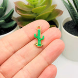 Green and Gold Saguaro Cactus Charms, 20x9mm