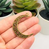 Bronze Crescent Moon Double Hoop Charms, 41x36mm