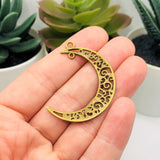 Bronze Crescent Moon Double Hoop Charms, 41x36mm