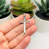 Silver Curved Cross Connector Pendant Charms, 54x24mm