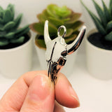 Silver Steer Cattle Skull Pendant Charms, 32x28mm