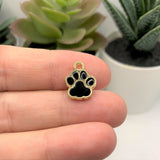 Black Enamel and Gold Paw Print Charms, 15x12mm