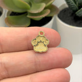 Black Enamel and Gold Paw Print Charms, 15x12mm