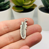 Antiqued Silver Feather Charms, 30x10mm