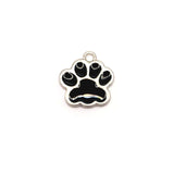 Black Enamel and Silver Dog / Cat Paw Print Charms, 17x16mm