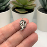 Small Scrolled Silver Leaf Charms, 18x10mm
