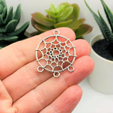 Silver Dream Catcher Connector Charms, 34x28mm
