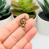 Bronze Fairy on Moon Charms, 25x14mm