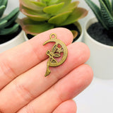 Bronze Fairy on Moon Charms, 25x14mm