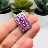 Pink and Silver 80's Cassette Charms, 29x19mm