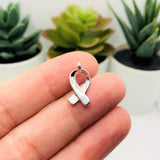 Silver Hope Awareness Ribbon Charms, 19x7.5mm
