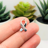 Silver Hope Awareness Ribbon Charms, 19x7.5mm