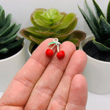 Red Enamel Cherry 3D Charms, 16x16mm