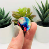 Wire Wrapped Glass Galaxy Blue and Purple Nebula Pendant Charms, 28x20mm