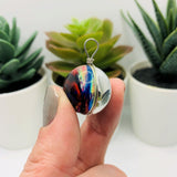 Wire Wrapped Glass Galaxy Blue and Purple Nebula Pendant Charms, 28x20mm