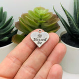 Silver Blessed Be Heart Charms, 19x19mm