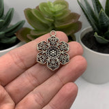 Silver Orante Flower Pendant Charms, 31x23mm