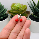 Red Enamel Cherry 3D Charms, 16x16mm