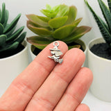 Tiny Silver Witch on Broom Halloween Charms, 13x11mm
