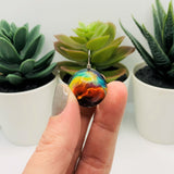 Wire Wrapped Glass Galaxy Red and Yellow Nebula Pendant Charms, 28x20mm