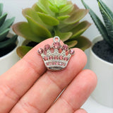 Pink and Silver Rhinestone Crown Charms, 20x21mm