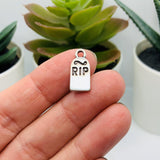 Silver RIP Tombstone Halloween Charms, 16x8mm