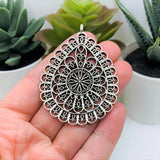 Large Silver Boho Teardrop Pendants, 59x43mm