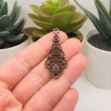 Antique Copper Filigree Teardrop Pendants, 42x18mm
