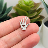 Silver I Love You Hand 3D Charms, 18x13mm