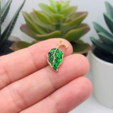 Green and Gold Curved Leaf Charms, 20x10mm