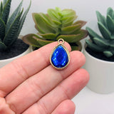 Bright Blue and Gold Acrylic Teardrop Charms, 25x16mm