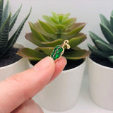 Green and Gold Curved Leaf Charms, 20x10mm