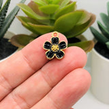 Black and Gold Flower Charms, 16x13mm