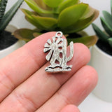 Silver Saguaro Cactus Charms with Sun, 24x16mm