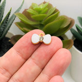 Small White and Gold Bow Charms with Rhinestone, 9x15mm