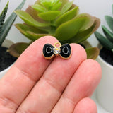 Small Black and Gold Bow Charms with Rhinestone, 9x15mm