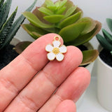 White and Gold Flower Charms, 16x13mm