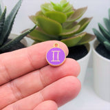 Purple Enamel and Gold Zodiac/Astrology Charms, 15x12mm