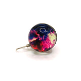 Wire Wrapped Glass Galaxy Purple Nebula Pendant Charms, 28x20mm