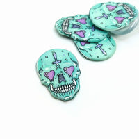 1, 4 or 20 Pieces: Blue Skull with Cross Halloween Charms - Double Sided