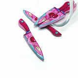 Pink Knife with Skull Face Halloween Charms, 55x8mm