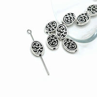 4, 20 or 50 Pieces: Silver Oval Filigree Spacer Charm Beads - Double Sided