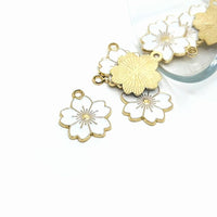 4, 20 or 50 Pieces: White and Gold Cherry Blossom Flower Charms