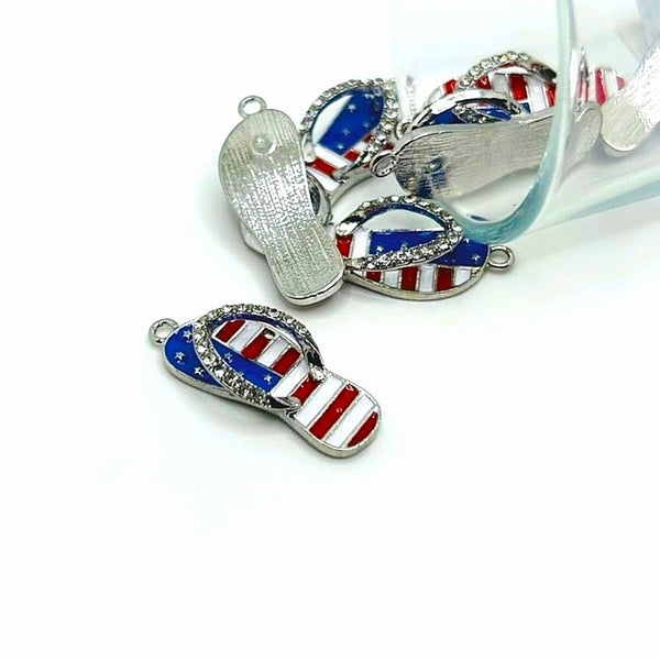 Red White Blue Enamel Flip Flop Sandal Charms – 3D with