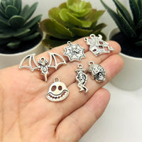 50 Piece Antique Silver Halloween Mix Charms